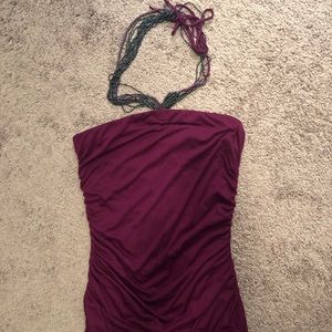 Purple beaded halter top